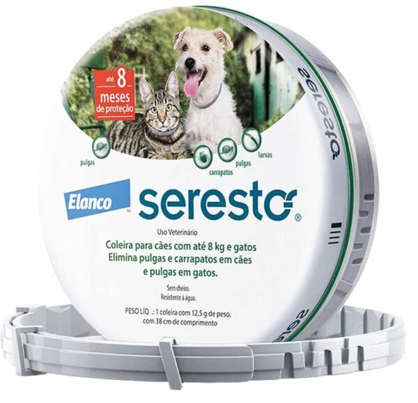 Coleira Antipulgas e Carrapatos Seresto Pequena Elanco para Cães até 8kg e Gatos - 38 cm