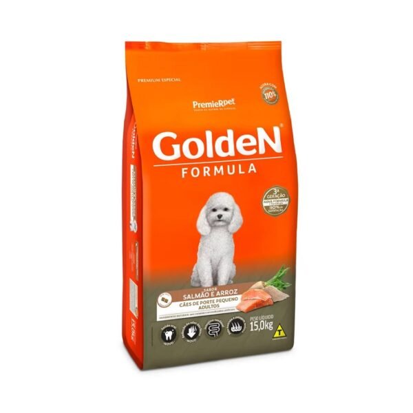 Ração Golden Fórmula Mini Bits para Cães Adultos de Porte Pequeno Sabor Salmão e Arroz 15 kg
