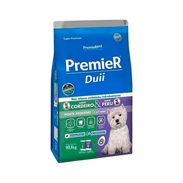 Ração Premier Duii Ambientes Internos para Cães Adultos de Raças Pequenas Sabor Cordeiro e Peru 10,1 kg
