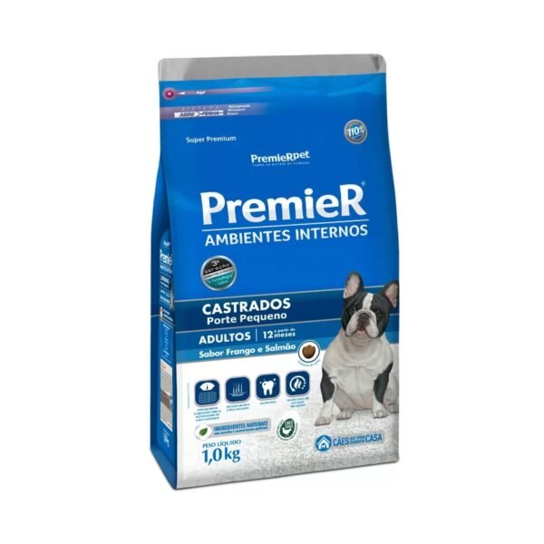 Ração Premier Ambientes Internos para Cães Adultos Castrados Sabor Frango e Salmão 1 kg