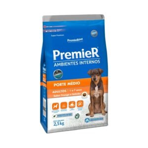 Ração Premier Ambientes Internos para Cães Adultos de Médio Porte Sabor Frango e Salmão 2,5 kg