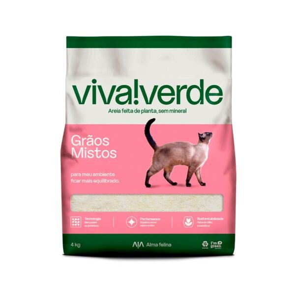 Areia Higiênica Viva Verde Grãos Mistos para Gatos 4 kg