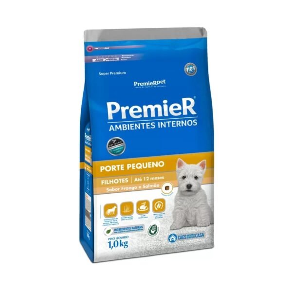 Ração Premier para Cães Filhotes de Raças Pequenas Ambientes Internos Sabor Frango e Salmão 1 Kg