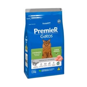 Ração Premier Ambientes Internos para Gatos Adultos Castrados 12+ Sabor Frango 1,5 Kg