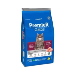 Ração Premier Ambientes Internos Pelos Longos para Gatos Adultos Sabor Frango 7,5 Kg
