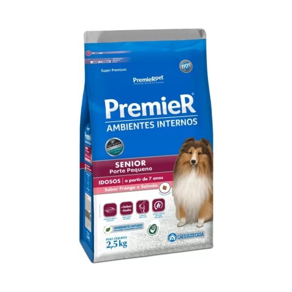 Ração Premier Senior Ambientes Internos para Cães Adultos 7+ Sabor Frango e Salmão 2,5 kg
