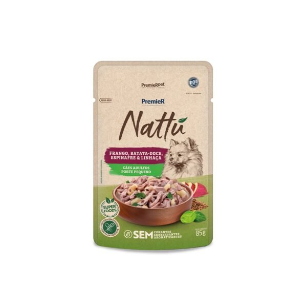 Ração Úmida Premier Nattu para Cães Adultos de Porte Pequeno Sabor Frango, Batata-Doce, Espinafre e Linhaça 85 g