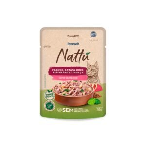 Ração Úmida Premier Nattu para Gatos Castrados Sabor Frango, Batata-Doce, Espinafre e Linhaça 70 g