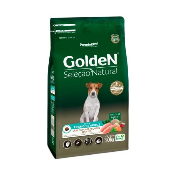 Ração Golden Seleção Natural Mini Bits para Cães Adultos de Porte Pequeno Sabor Frango e Arroz 3 Kg