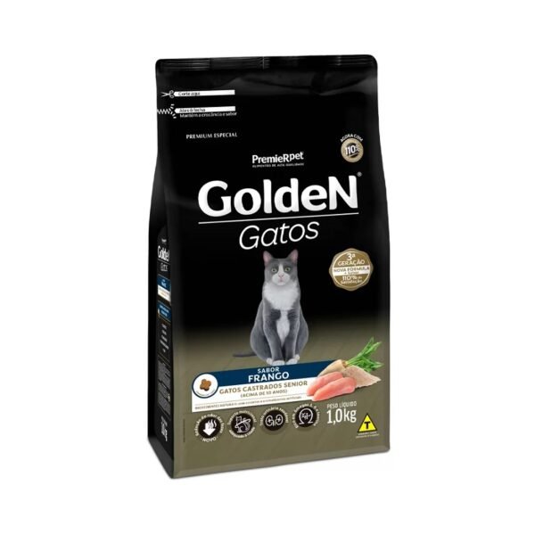Ração Golden para Gatos Sênior Castrados Sabor Frango 1 Kg