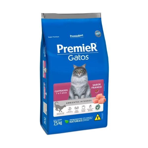Ração Premier para Gatos Castrados de 7 a 11 anos Sabor Frango 7,5 Kg