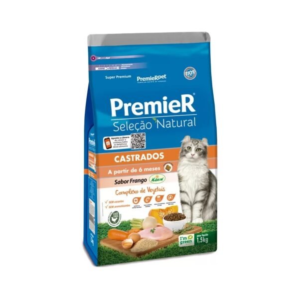 Ração Premier Seleção Natural para Gatos Castrados Sabor Frango 1,5 kg