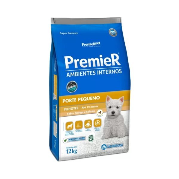 Ração Premier para Cães Filhotes de Raças Pequenas Ambientes Internos Sabor Frango e Salmão 12 kg