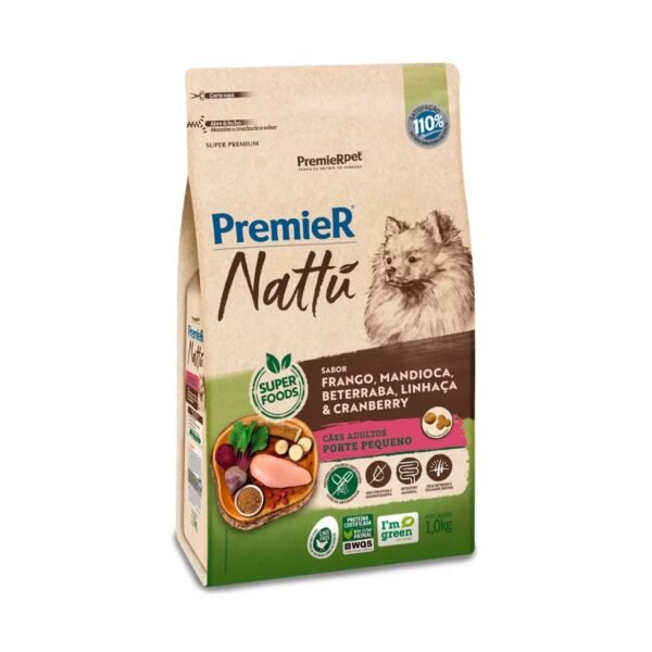 Ração Premier Nattu para Cães Adultos de Raças Pequenas Sabor Mandioca 1 kg