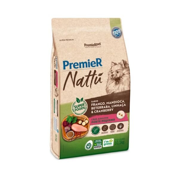 Ração Premier Nattu para Cães Adultos de Raças Pequenas Sabor Mandioca 10,1 kg